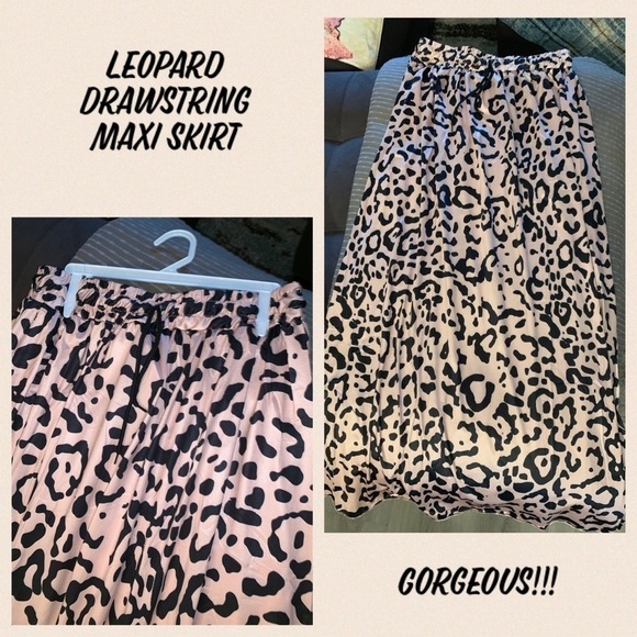 Silky Leopard Long Drawstring Maxi Skirt - Picture 3 of 5